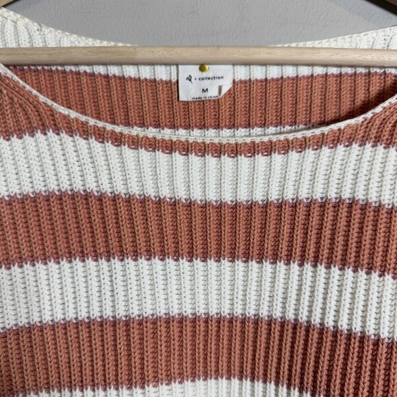NWOT By Together Stripe Cropped Knit Sweater Pullover Womens Medium Ivory Orange - Picture 6 of 12